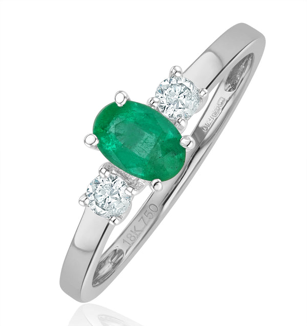 Emerald 6 x 4mm And Diamond 18K White Gold Ring N4314Y